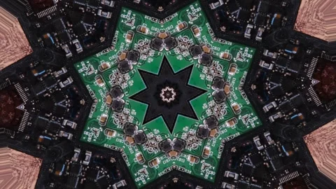 Microchip kaleidoscope, nano technologies creative background. Stock Footage 246951107