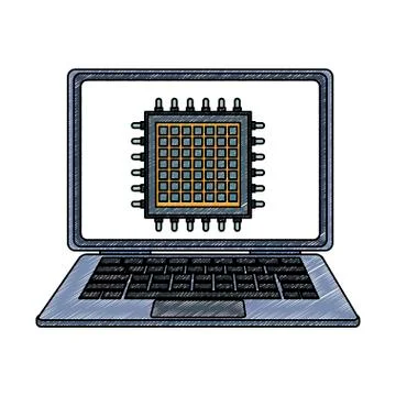 Microchip in laptop scribble 스톡 일러스트