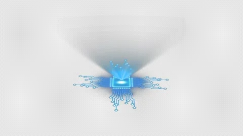 Microchip with line circuit blue glow Stock Footage 303679605