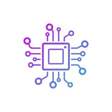 Microchip line icon. CPU, Central processing unit, computer processor, chip 스톡 일러스트