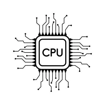 Microchip Line Icon Vector, CPU Central Processing Unit Computer Processor .. Stock Illustration