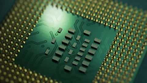 Microchip macro view footage. CPU computer circuit 3D Render animation Stock Footage 154273033