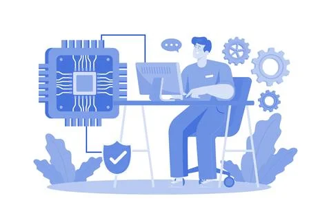 Microchip Manufacturing Illustration concept on white background Stock Illustration