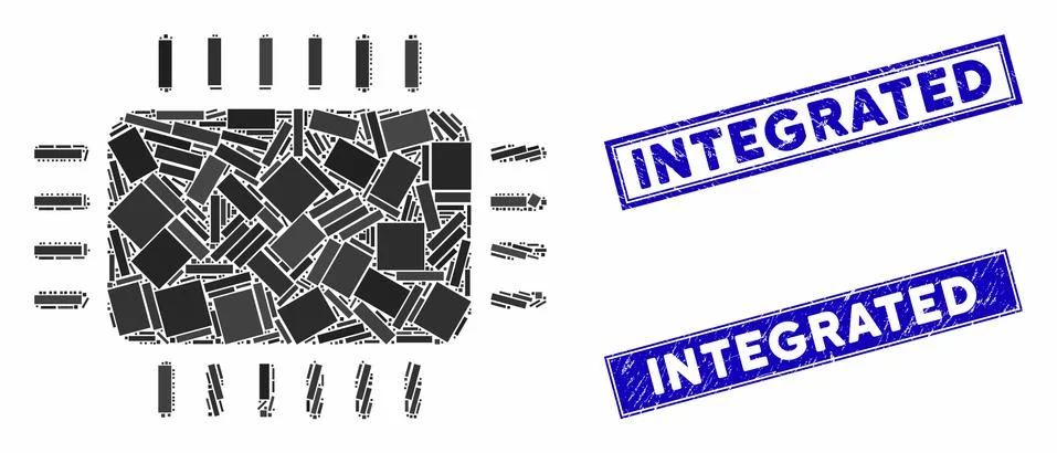 Microchip Mosaic and Scratched Rectangle Integrated Watermarks Stock Illustration