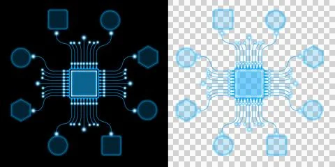 Microchip Network Technology Connection System with Digital Circuit Nodes and Da 库存插图