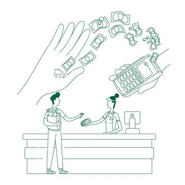 Microchip, NFC payment device thin line concept vector illustration Stock Illustration