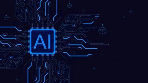 Microchip or CPU chip with circuit board for artificial intelligence Stock Illustration