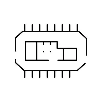 Microchip outline icon representing semiconductor technology and computing Stock Illustration