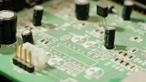 Microchip pc with dust on old vintage computer close-up shot, motherboard Stock Footage 273355907