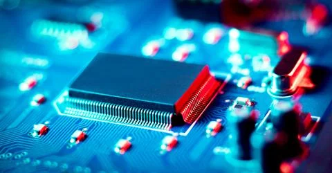 Microchip on PCB circuit board Foto stock