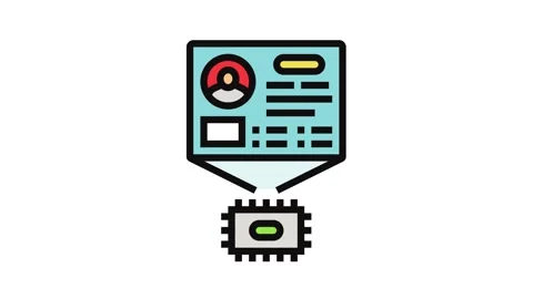 Microchip with personalized data color icon animation Stock Footage 326107977