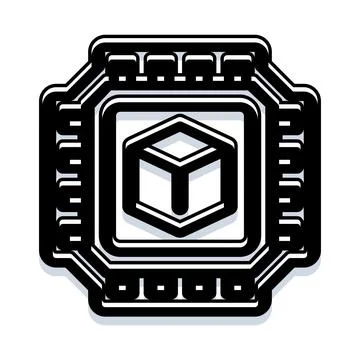 Microchip processor with 3d cube data icon Illustrazione stock