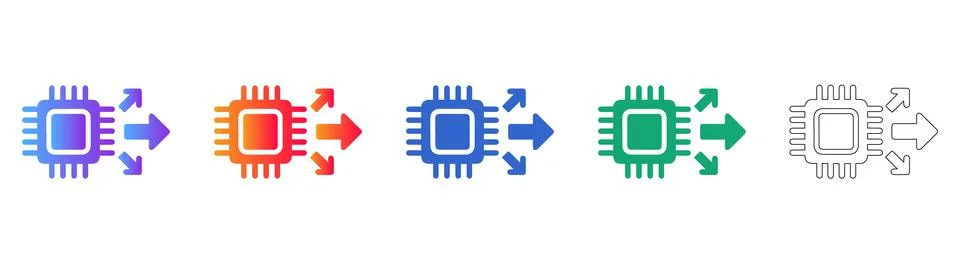Microchip Processor and Data Distribution Icons Stock Illustration