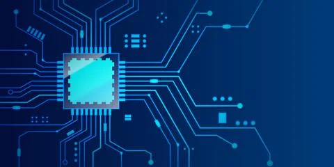 Microchip processor banner with blue background. Vector Illustration. Stock Illustration