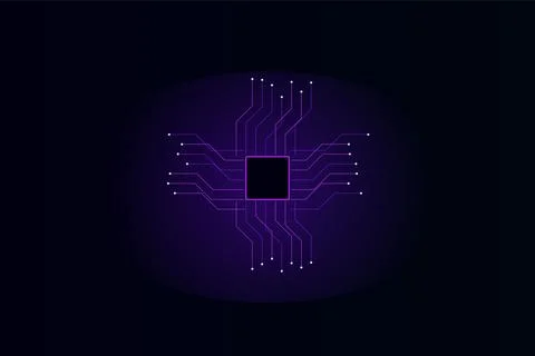 Microchip processor central unit with purple circuit nodes for computing ha.. 스톡 일러스트