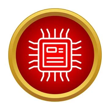 Microchip processor circuit board icon on red circle Ilustración de archivo