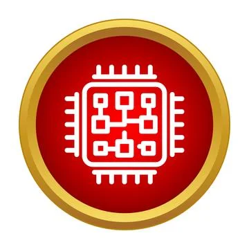 Microchip processor circuit diagram icon in a golden frame Stock Illustration