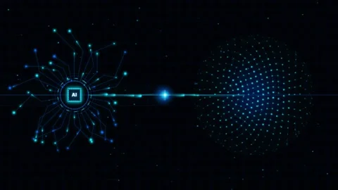 Microchip Processor Data Transfer to Circular Digital Particle Network 스톡 동영상 343803594