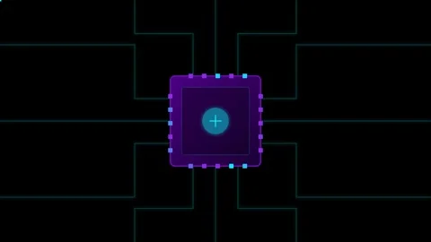 Microchip Processor with Electric Cyan Circuit Pathways and Violet Casing D.. 動画素材 346611237