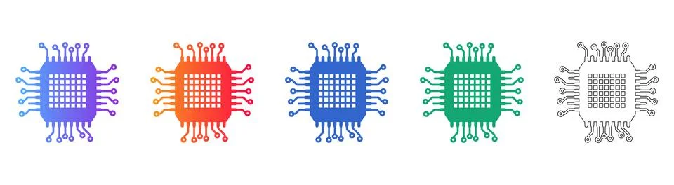 Microchip Processor Hardware Icons Illustrazione stock