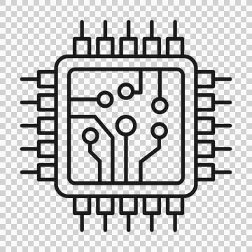Microchip processor icon, computer hardware circuit board symbol Stock Illustration