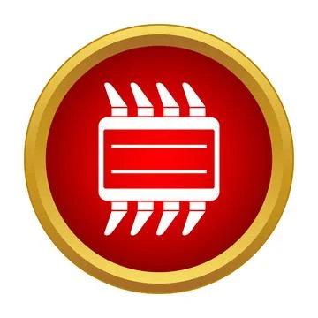 Microchip processor icon on a red button 스톡 일러스트
