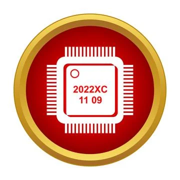 Microchip processor icon on a red button Ilustración de archivo
