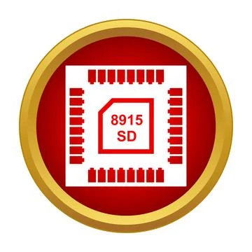 Microchip processor inside red gold circuit icon Stock Illustration
