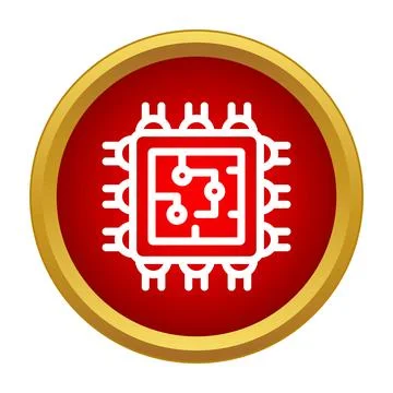 Microchip processor inside a red technology icon Stock Illustration