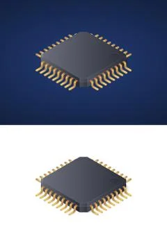 Microchip processor isolated on white and dark background. Isometric vector Illustrazione stock