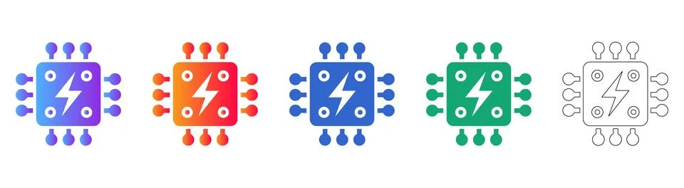 Microchip Processor Lightning Bolt Icon Set Ilustración de archivo