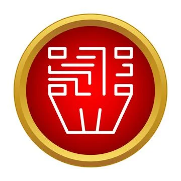 Microchip processor line icon on red button Stock Illustration