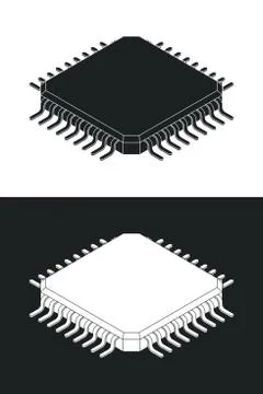 Microchip processor logotype template. Monochrome isometric vector illustration Stock Illustration