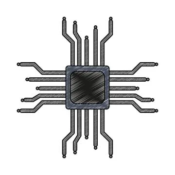 Microchip processor symbol scribble Stock Illustration