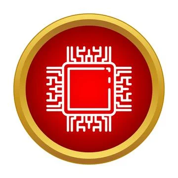 Microchip processor technology engineering icon on red button Stock Illustration
