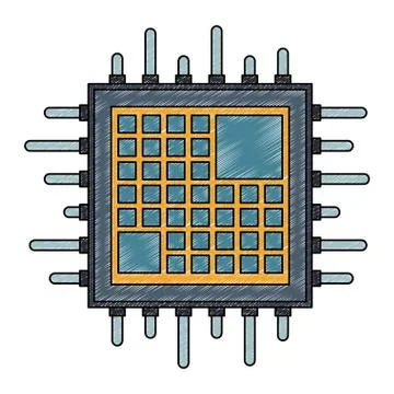 Microchip processor technology scribble Stock Illustration