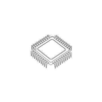 Microchip processor unit line art icon for technology on white background Stock Illustration