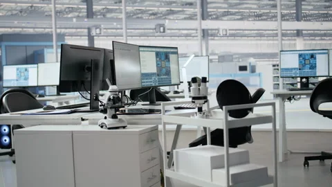 Microchip production engineering office with monitors Stock Footage 335880793