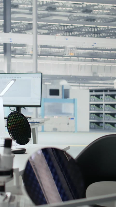 Microchip production engineering office with monitors Stock Footage 335883788