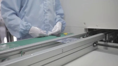 Microchip production factory. Technological process. Assembling the board. Chip Stock Footage 84884251