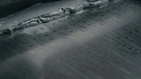 Microchip production factory technological process of applying solder paste Video stock 105375665