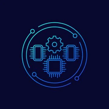 Microchip production icon, linear design Stockillustratie