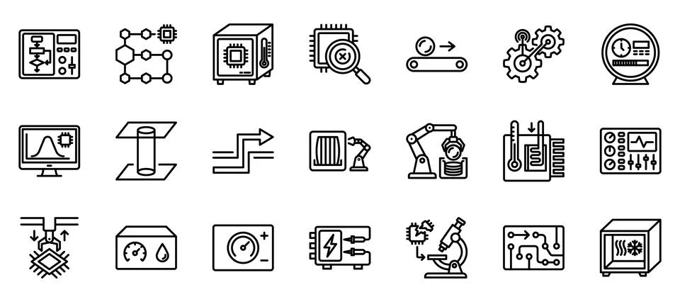 Microchip Production Line Icon Set Technology Vector Stock Illustration