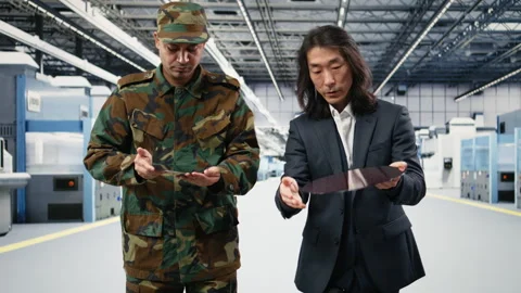 Microchip production, national security operation and soldier Stock Footage 333393058