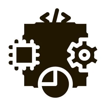 Microchip programming code mechanical gear and infographic icon Vector Glyph  Stock Illustration