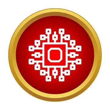 Microchip on red circle icon representing technology Illustrazione stock