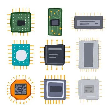 Microchip set cartoon vector illustration Ilustración de archivo