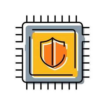 Microchip with shield showing cybersecurity data protection concept Stock Illustration