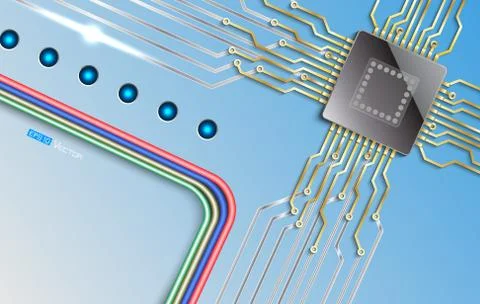 Microchip on simple blue background 库存插图