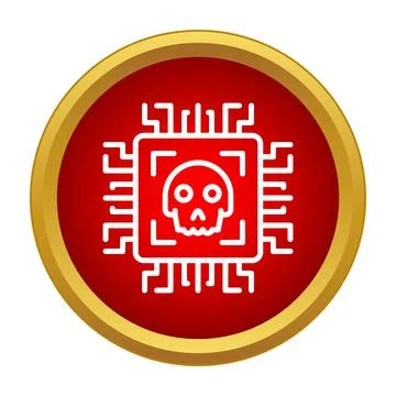 Microchip with skull icon indicating cyber security threat Stock Illustration